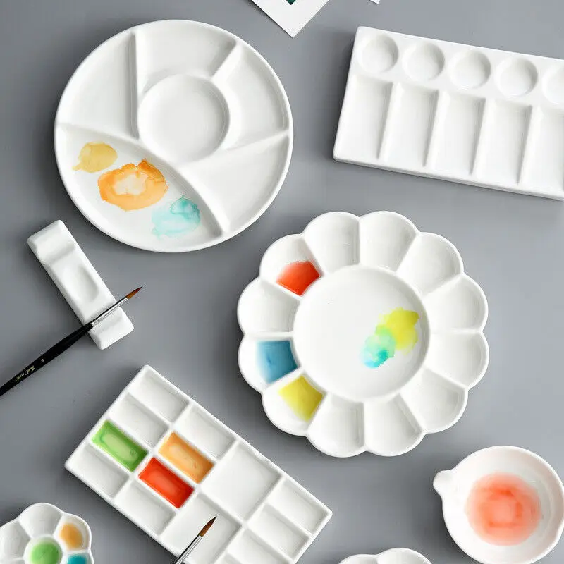 Ceramic Artist Paint Palette Watercolor Mixing Tray Art Paint Palette White Prop Painting Tools Acrylic Painting Art Supplies