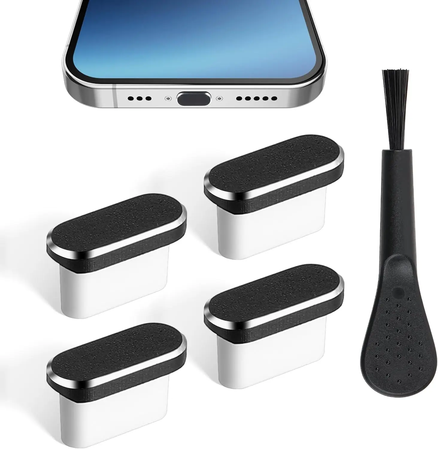 USB-C Dust Plug Set with Cleaning Brush - 4-Pack Dust Covers