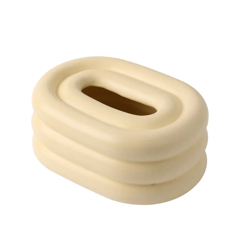 Cream Style Circular Ceramic Tissue Box Desktop Storage Ornament Creative Home Living Room Coffee Table Decoration Paper Box 2