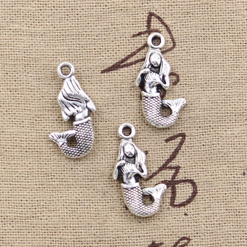 매력 인어 22x11mm 골동품 실버 컬러 펜던트 DIY 목걸이 공예 만들기 결과 수제 티베트어 보석, 20 개