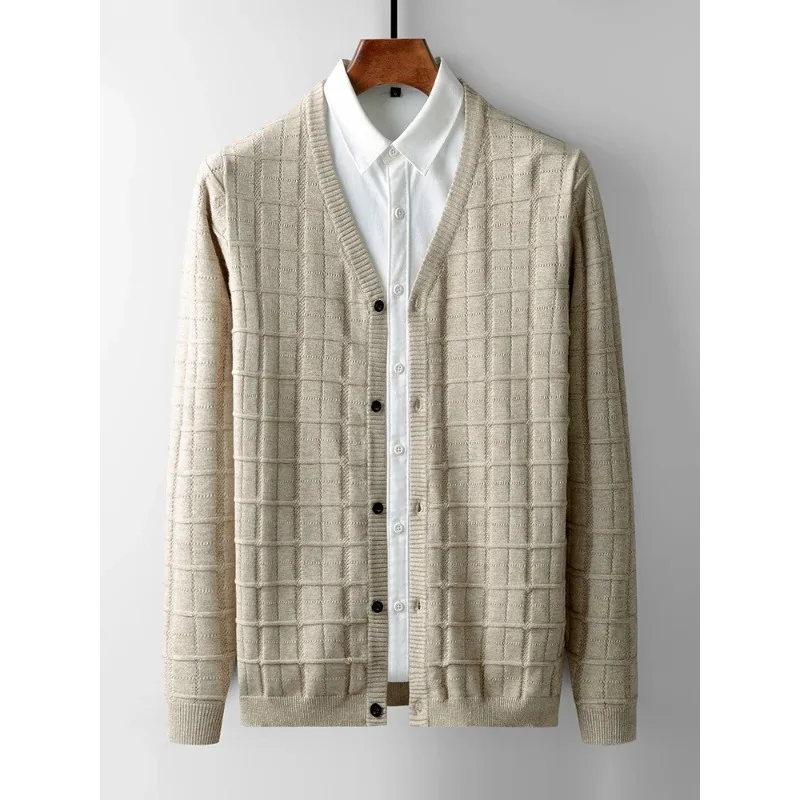 

2023 New Autumn Men's Cardigan Knit Jacket Korean Fashion V-Neck Long Sleeve Single Breasted Sweater Men Outer Coats