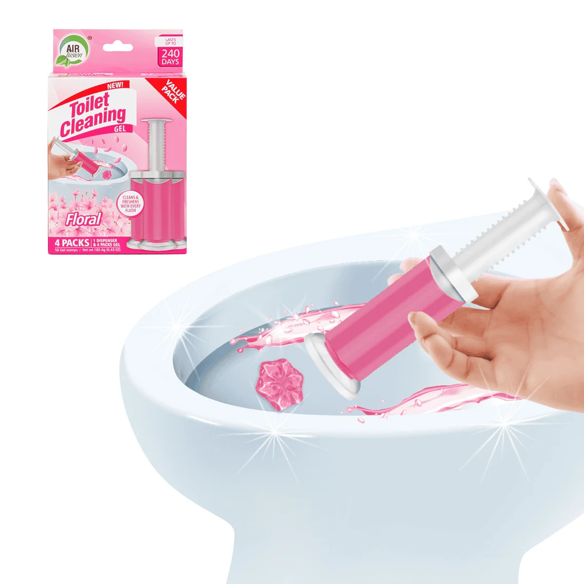 Air Fusion Toilet Cleaning Gel Stamp Ocean Fresh Gel Toilet Bowl Cleaning Stamps Deodorizing Clean Floral Scent 6.43oz 4 Pack
