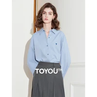 TOYOUTH femmes Blouse chemise 2025 printemps nouveau amour brodé Simple et polyvalent couleur unie pur coton chemise hauts 1