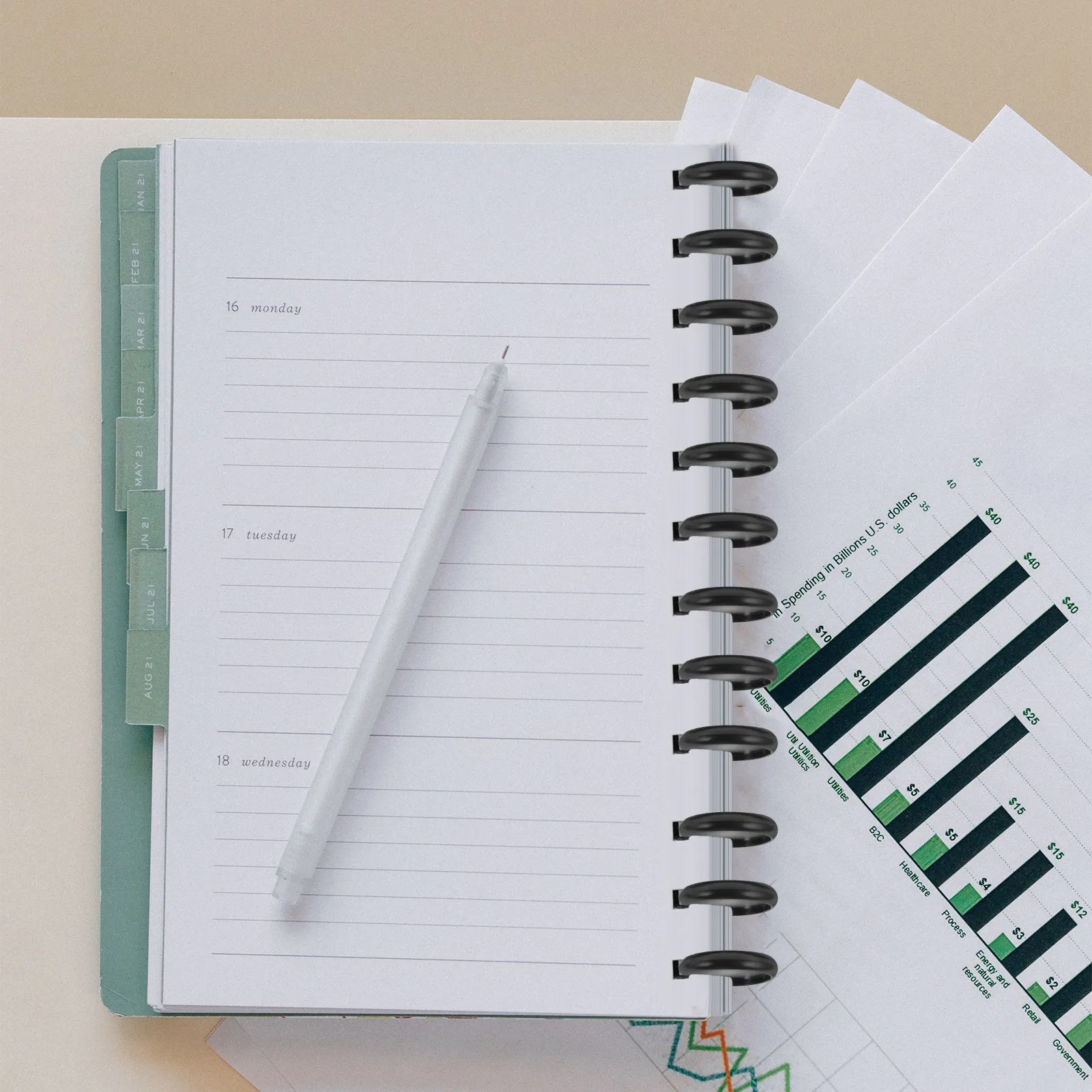 44Pcs 플라스틱 바인딩 디스크 라운드 바인더 링 루스 리프 바인더 디스크바운드 확장 디스크 사무실 가정 학교 사용