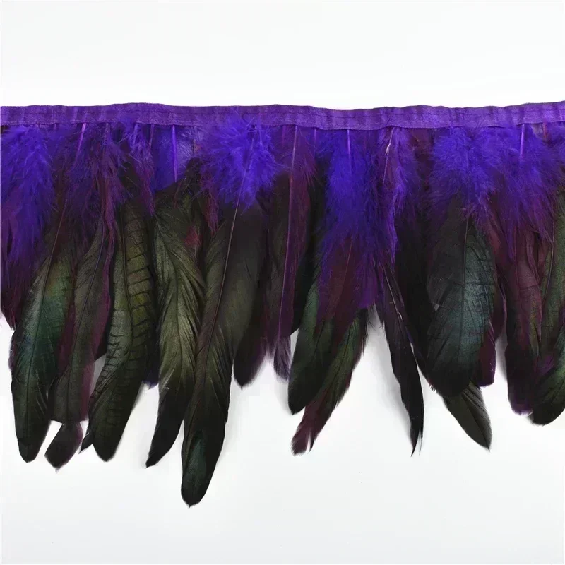 Nastro Decorativo con Frange di Piume di Gallo Colorate, Piume di Pollo Nero, Nastro di Piume di Fagiano per Cucito, Accessori per Abbigliamento e Decorazioni - immagine 6