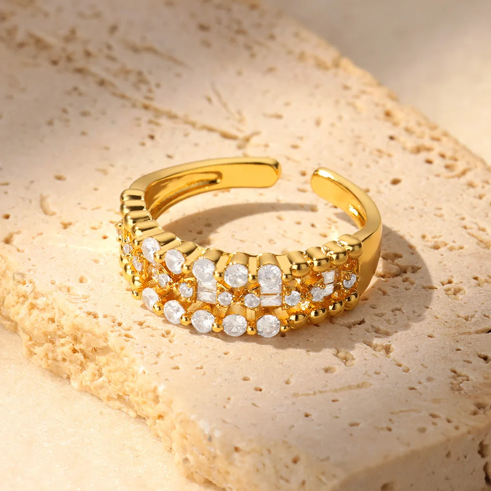Zircon Geometric Ring For Women Wedding Waterproof Jewelry Stainless Steel