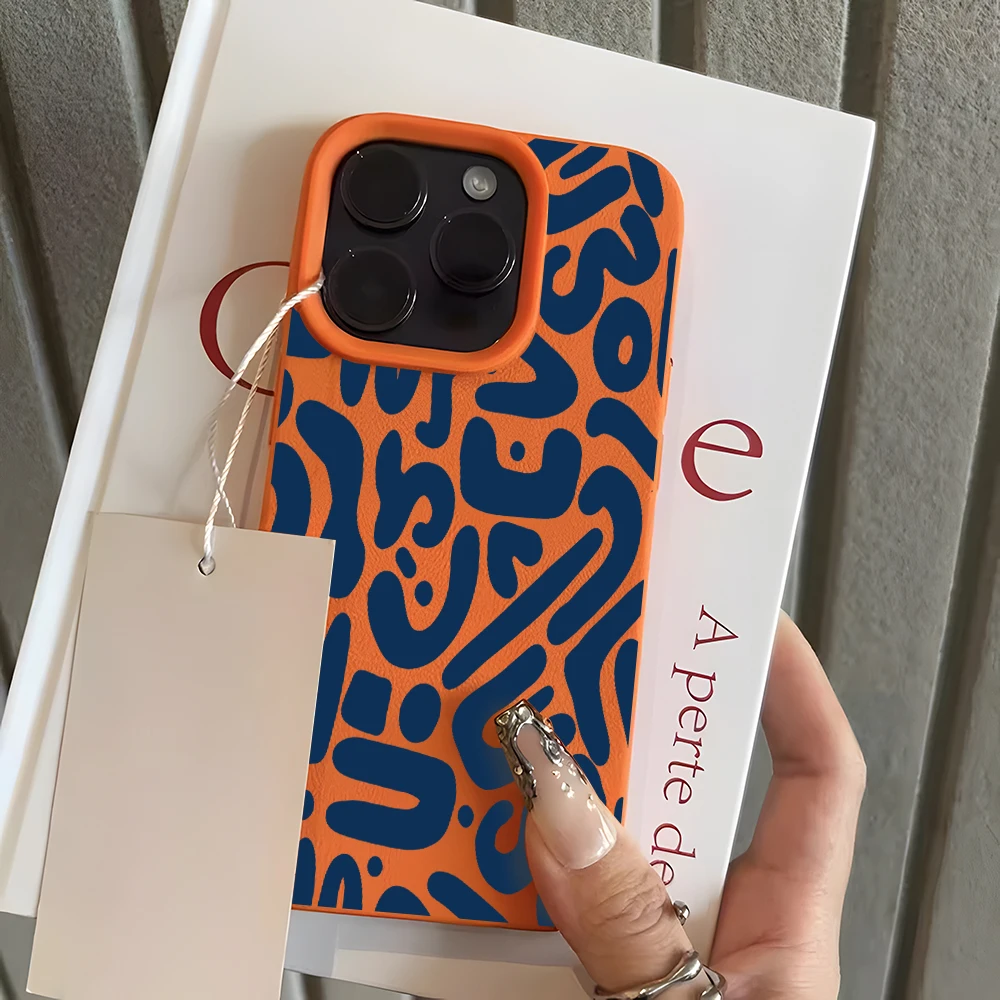 Blue Abstract Letter Pattern Lychee Soft Phone Case Cover
