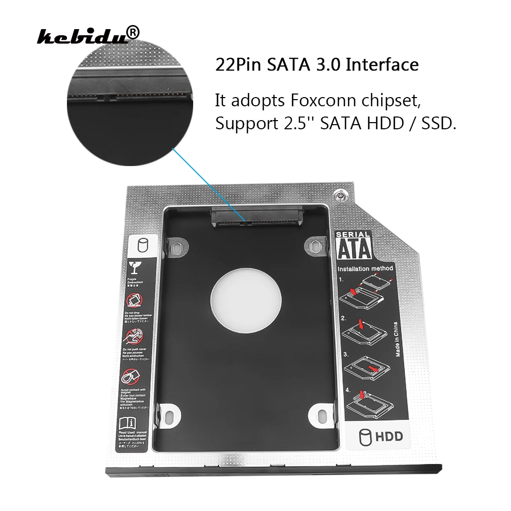 Hot Universal 2nd HDD Caddy 12.7mm 9.5mm SATA 3.0 LED Indicator for 2.5" SSD Case Hard Disk
