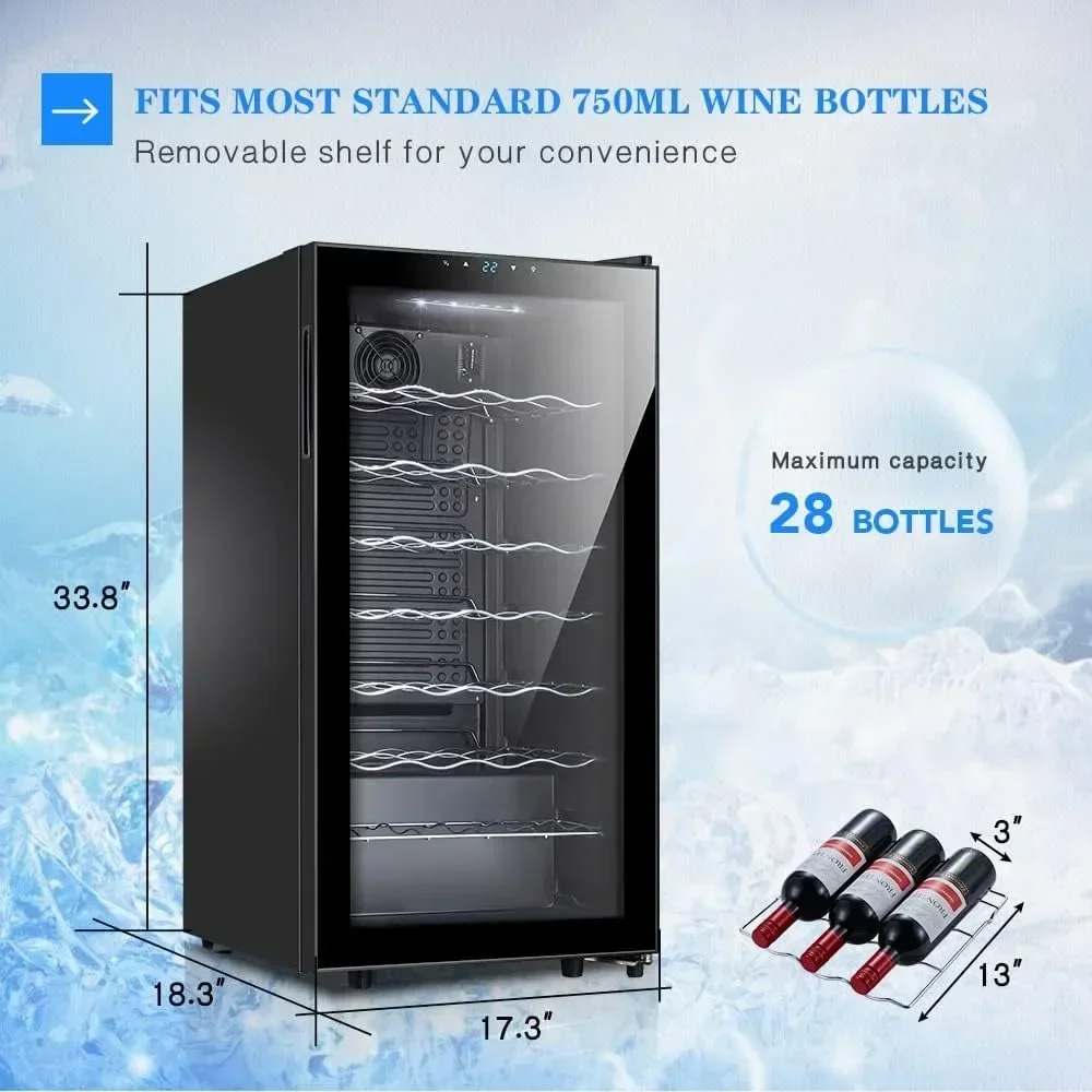 28 Bottle Compressor Wine Refrigerator, Small Freestanding Wine Fridge for Red, White and Champagne