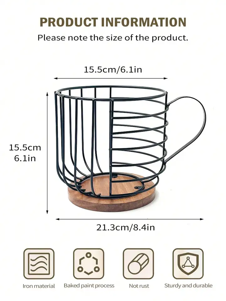 Wire Kup Contenitore Porta Cialde A Forma Di Tazza Con Base In Legno E Coperchio - Grande Capacità