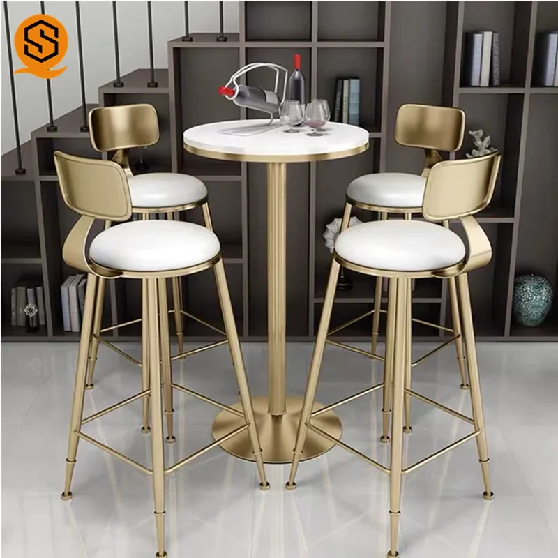 High Quality Modern Coffee Cafe Shop Furniture With Cushion High Counter Kitchen Restaurant Dining With Metal Bar Chair