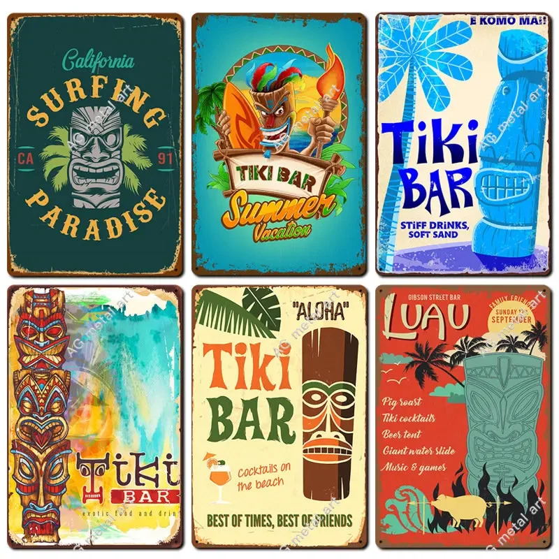 

New Vintage Tiki Bar American Iron Painting Bar Cafe Background Wall Frameless Decorative Hanging Picture posters