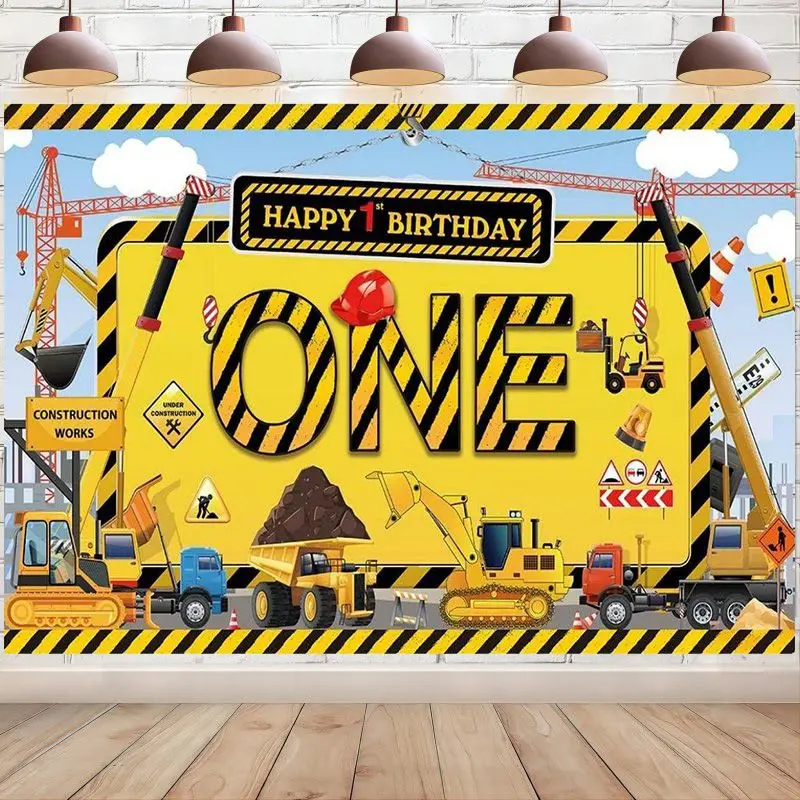 Construction-Happy-1st-Birthday-Backdrop-Photo-Background-Banner ...