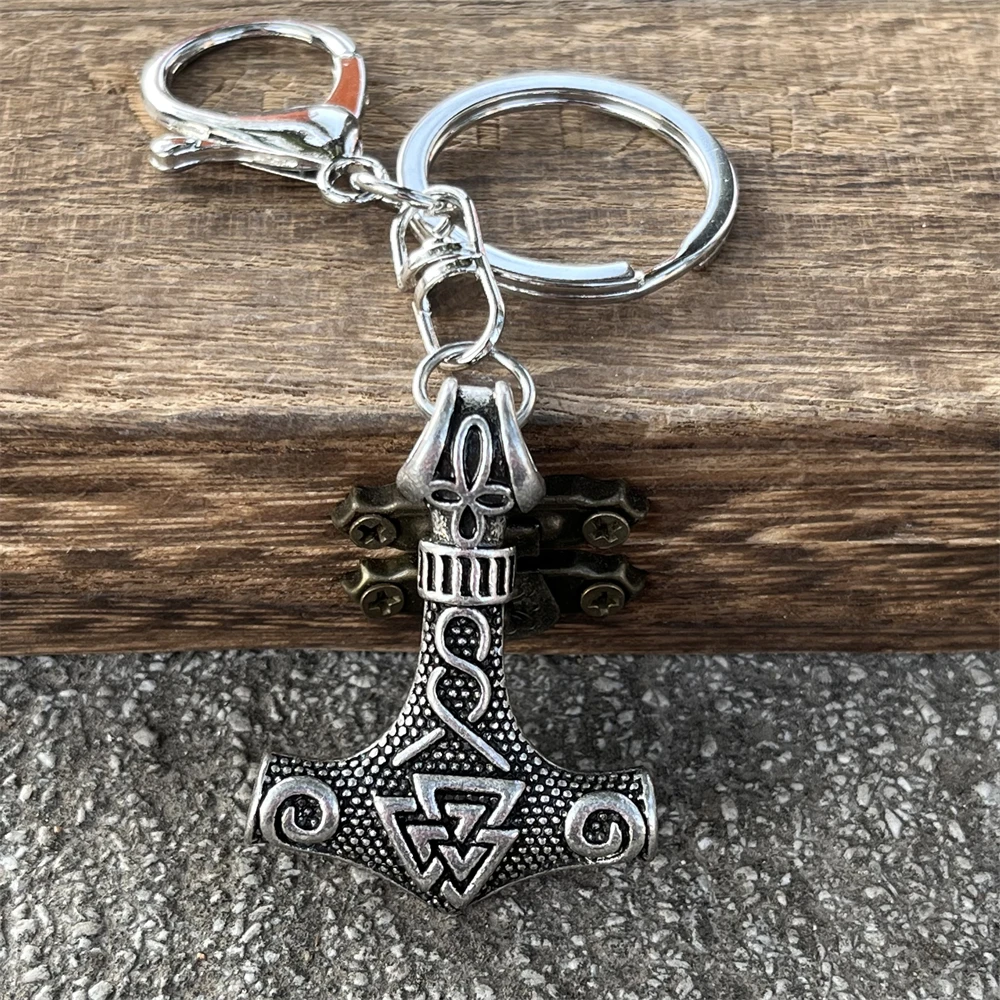 Nostalgia Thor Hammer Portachiavi Vichingo In Metallo Vintage Valknut Symbol Mjolnir Jewelry