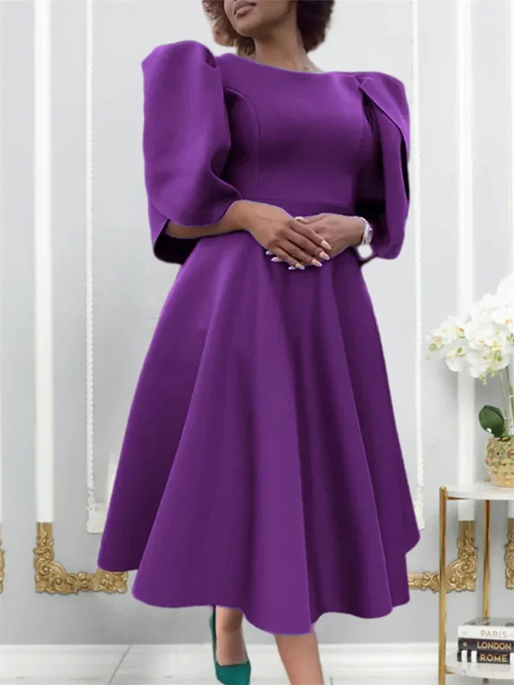Elegant Solid Color Plus Size Women Party Dress