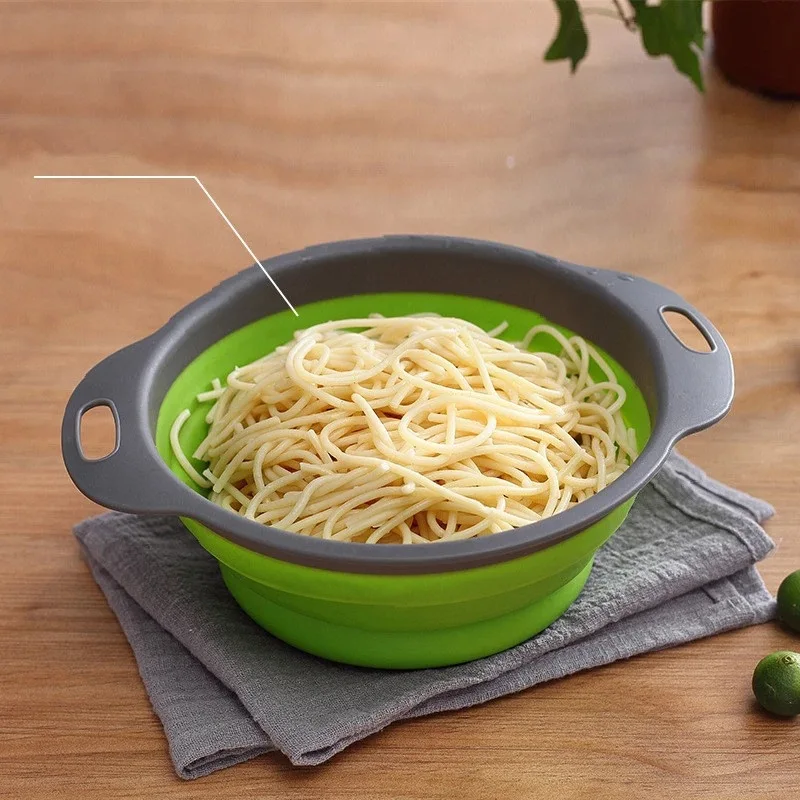 2pc Silicone Foldable Vegetable Basket Kitchen Drain Basket Plastic Vegetable Wash Basin Round Creative Vegetables