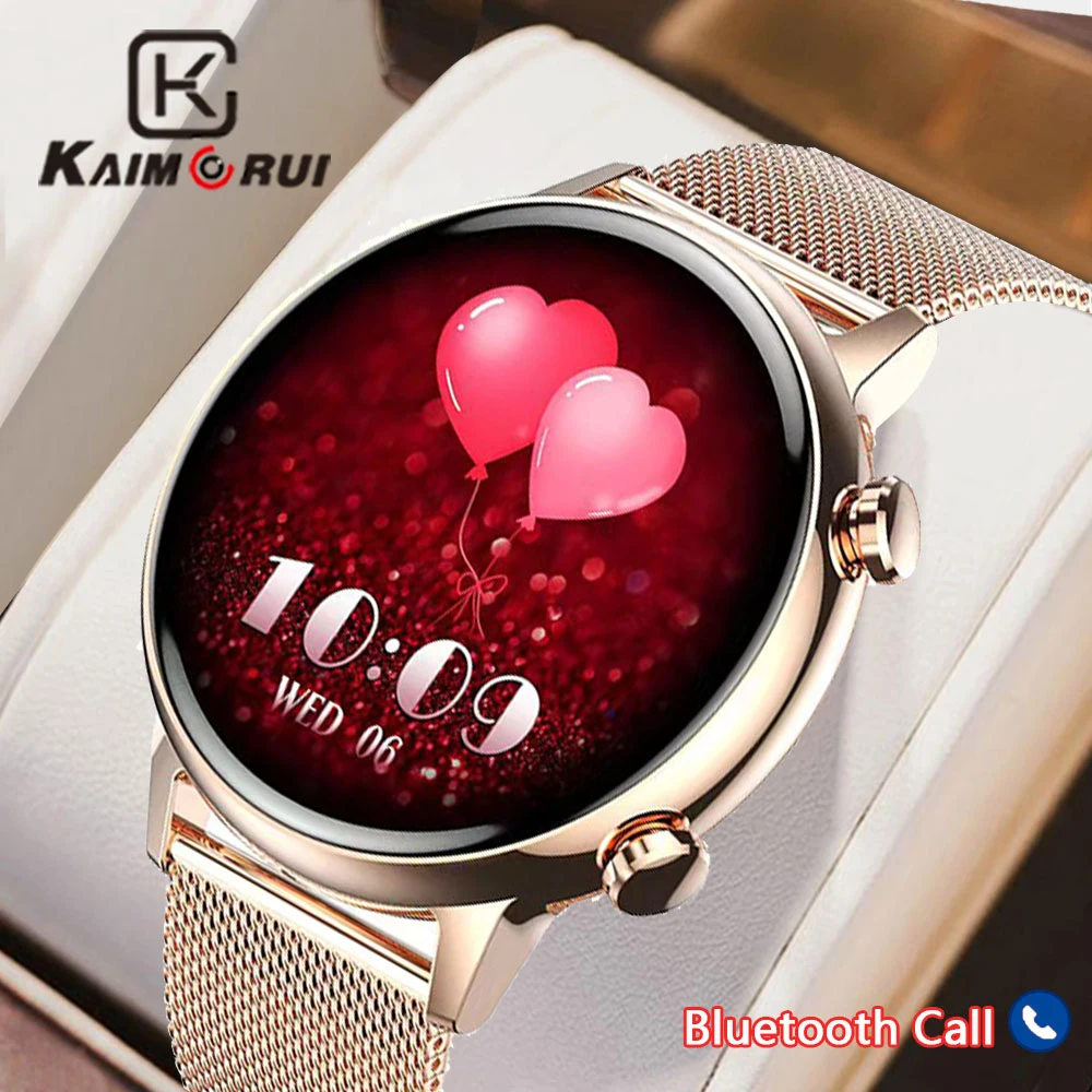 

KAIMORUI AMOLED Смарт-часы для женщин с Bluetooth, NFC звонков, пульсометр, кровяное давление, фитнес-трекер, IP68, водонепроницаемые женские умные часы