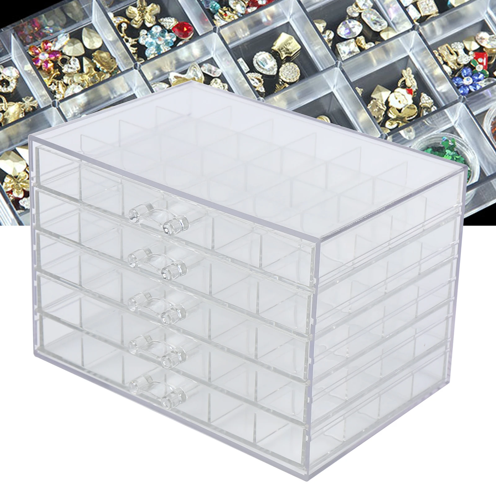 120 Grids Acrylic Nail Art Display Tray Cosmetics Beads Storage Box Clear Box
