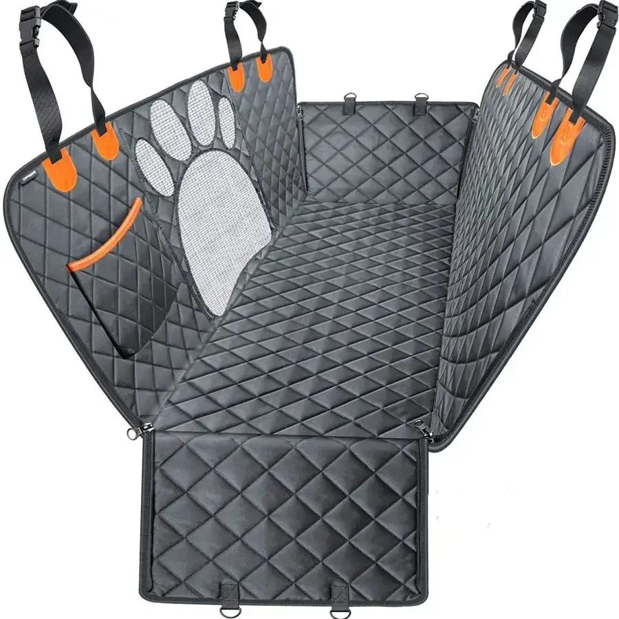 Dog Car Seat Cover for Back Seat, Waterproof Dog Car Hammock with Visual Mesh Window and Side Zipper Seat & Door Protec