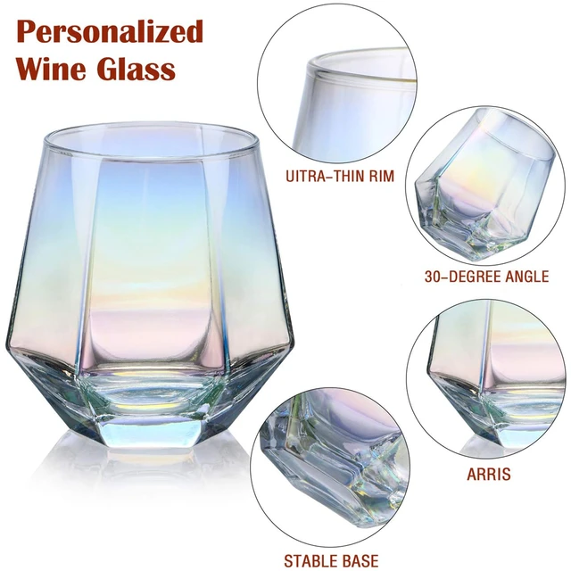 Iridescent stemless wine glasses set of 2/4/6 Unique Cute Gift