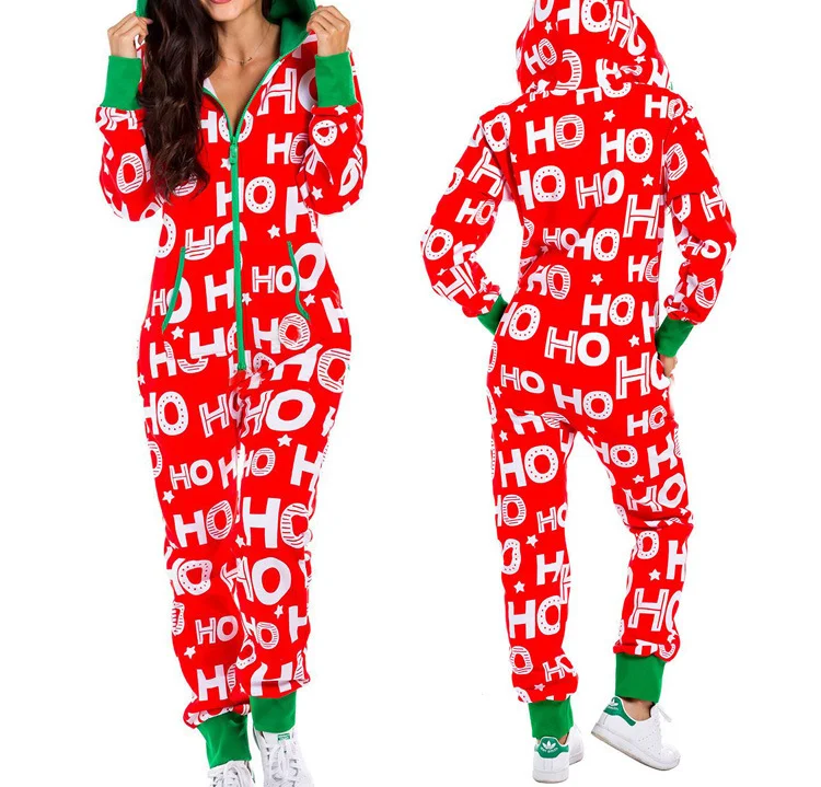 Christmas Jumpsuit 2023 Autumn Winter Couple Fashion Striped Elk Print Casual Hooded Pocket Design Home Pajama Jumpsuit 1PCS