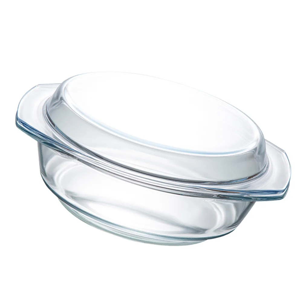 

Oven Tempered Glass Bowl Heat-resistant Bakeware Microwave Heating Glassware White with Lid