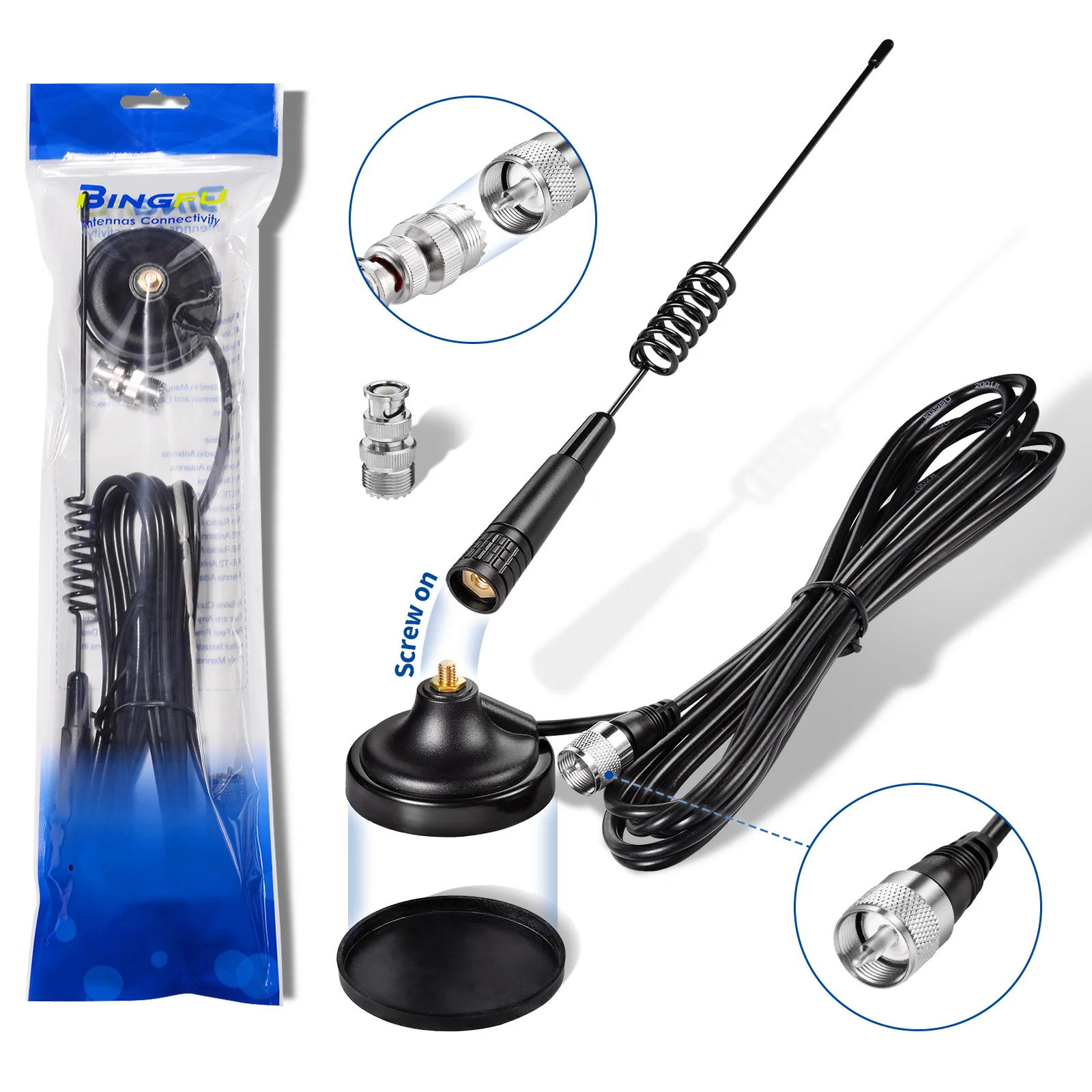 Superbat 27MHz CB Radio Magnetic Base Antenna PL259/BNC Male 13" Omni-Directional for Cobra/Uniden/Midland 3M RG58 Cable