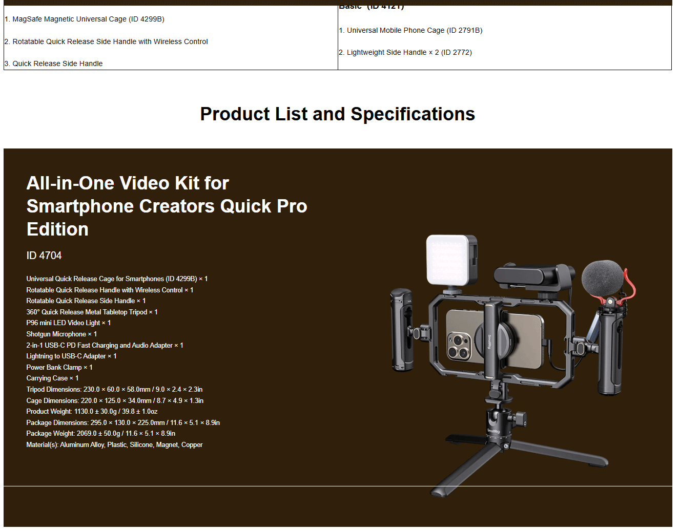 Videography Kit Quick Pro/Basic Edition for Smartphone Creator with Audio and Li