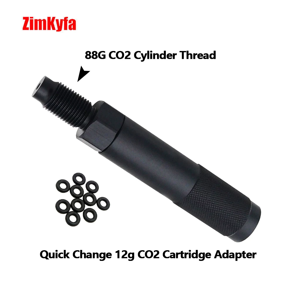 Quick Change 12g CO2 Cartridge Adapter Adaptor with 88g 90g Capsule Cylinder M16x1.5 Threads Output Black