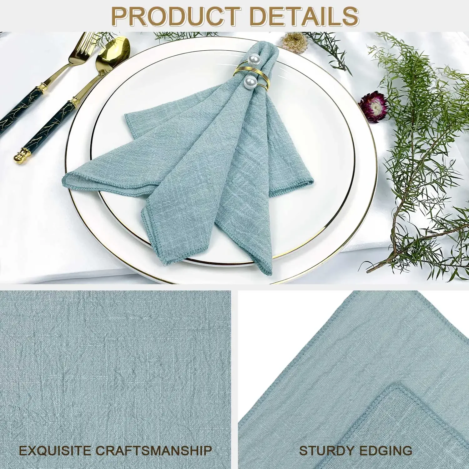 Set of 6 Cotton Cloth Napkins Gauze Sage Green 30x30cm for Wedding Decoration Everyday Use Dinner Tea Towel Table Party Napkins 2