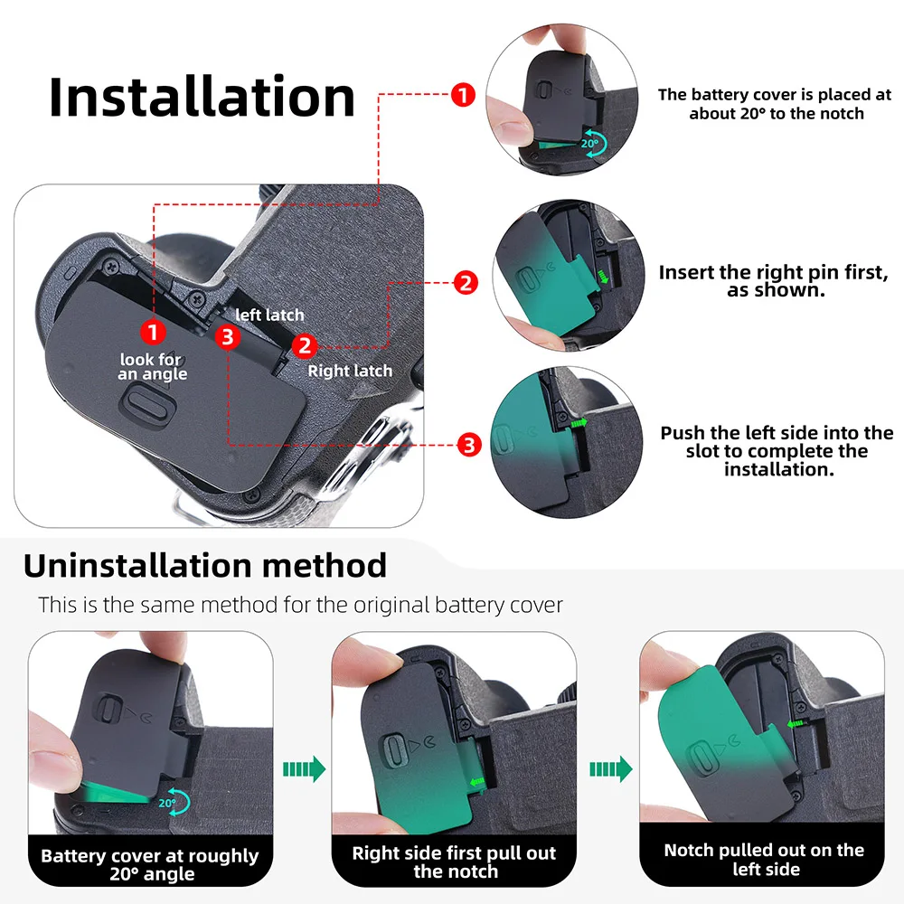 Tapa De Puerta De Batería Akozon Para Nikon Z5, Z6, Z7, Z6II, Z7II - Repuesto En Plástico Y Metal (negro)