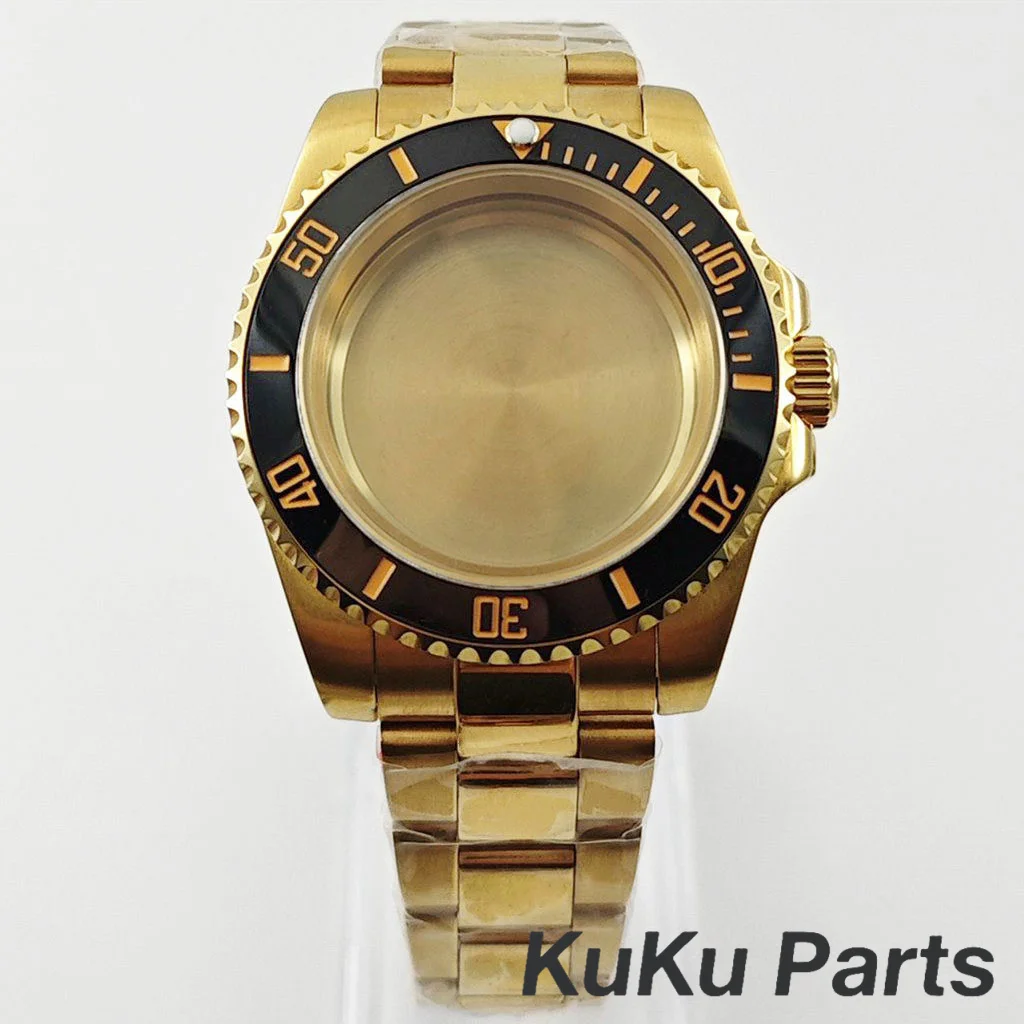 Gold 40MM Oyster Bracelet Sapphire Glass Waterproof Watch Case with 28.5mm Dial Compatibility