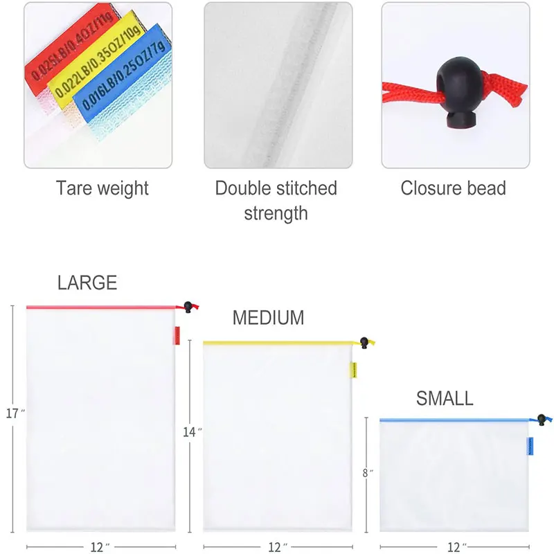 Set of 5 Eco-Friendly Reusable Mesh Produce Bags for Fruits and Vegetables