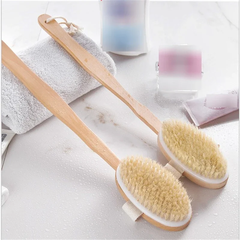 Bathroom Body Brushes Long Handle Bath Natural Bristles Brushes Exfoliating Massager With Wooden Handle Dry Brushing Shower Tool 2