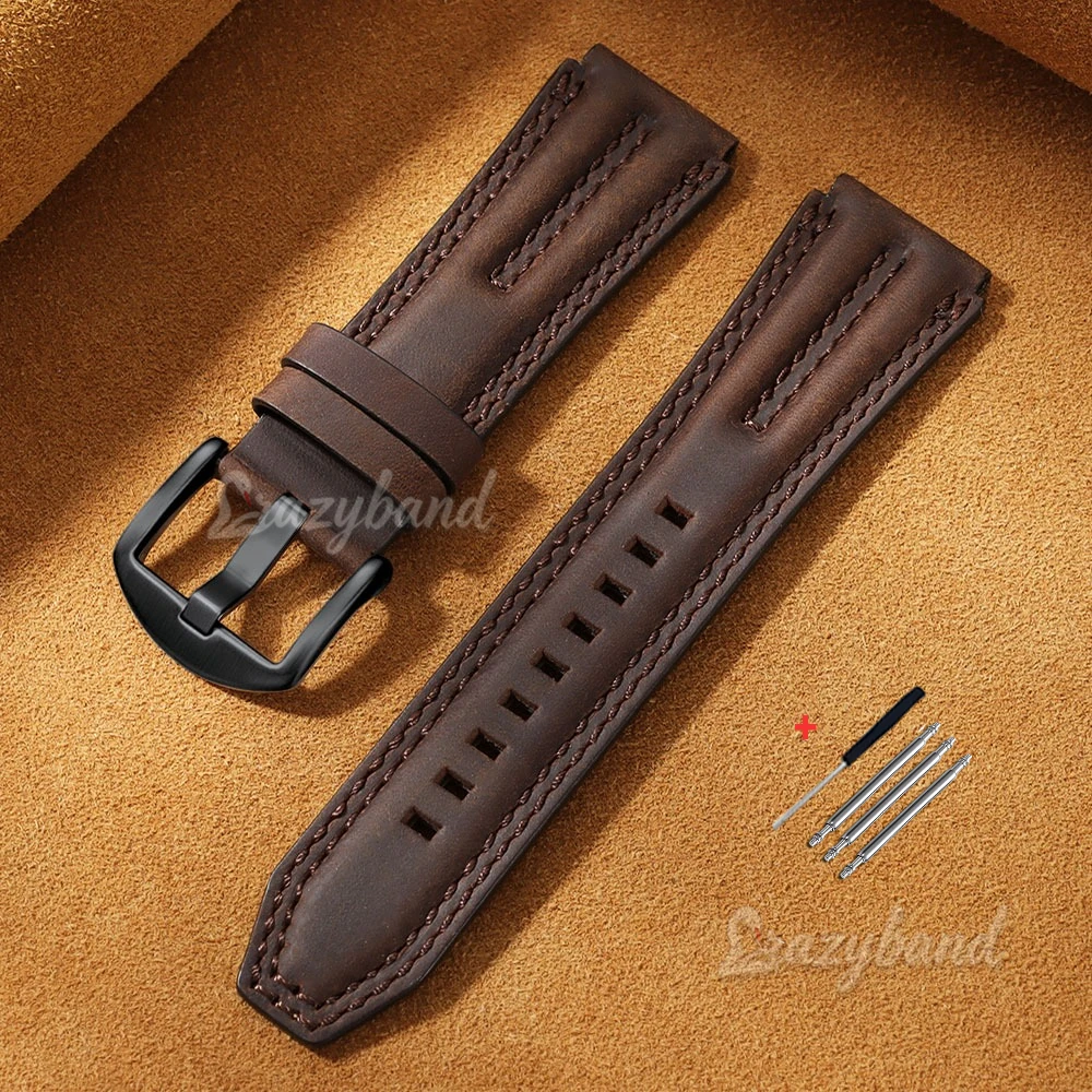 Vintage Leather Watch Band - 22mm Retro Cowhide Strap, Soft Business Style