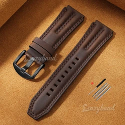 Vintage Leather Watch Band - 22mm Retro Cowhide Strap, Soft Business Style - 22mm (Deep brown - black)