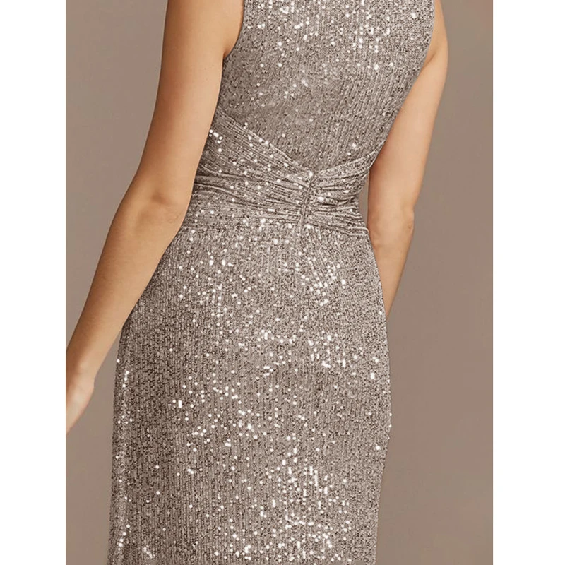 Floor Length V-Neck Evening Elegant Slit Party Women 2024 Wedding Sequins For Formal Prom Tail cocktail dresses vestido de festa