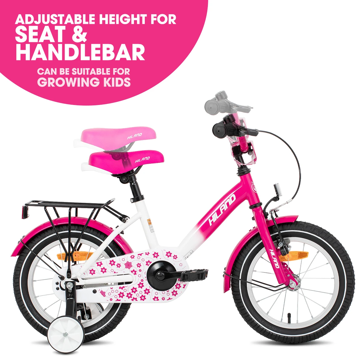 HILAND Kids Bike for Boy and Girl Ages 2-7 Years Old, 12 14 16 Inch Toddlers Bicycle with Training Wheels Bell Rear Rack 3