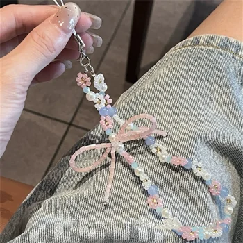 Dolce telefono da ragazza appeso corda fiocco braccialetto di perline ciondolo fotocamera CCD accessori ciondolo borsa copertura per auricolari