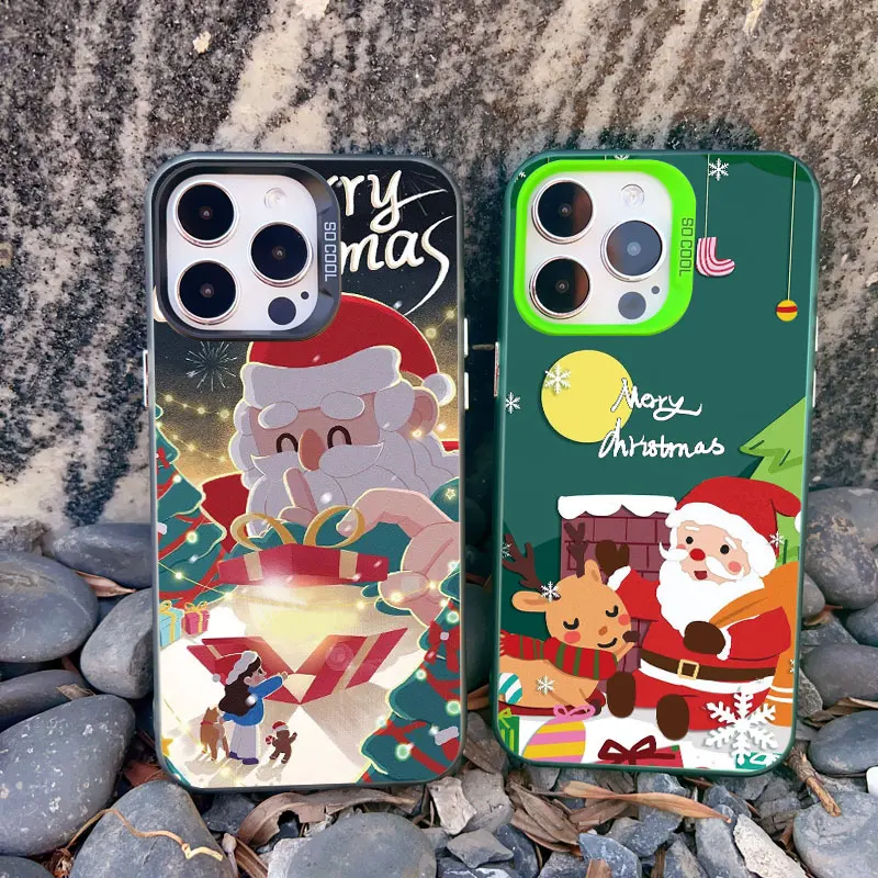 Cartoon Frohe Weihnachten Handyhülle für iPhone 17 16 15 14 Pro Max 13 12 11 Pro Max Mini Plus Laser-Cover Neujahrsgeschenk Funda – Detail 11