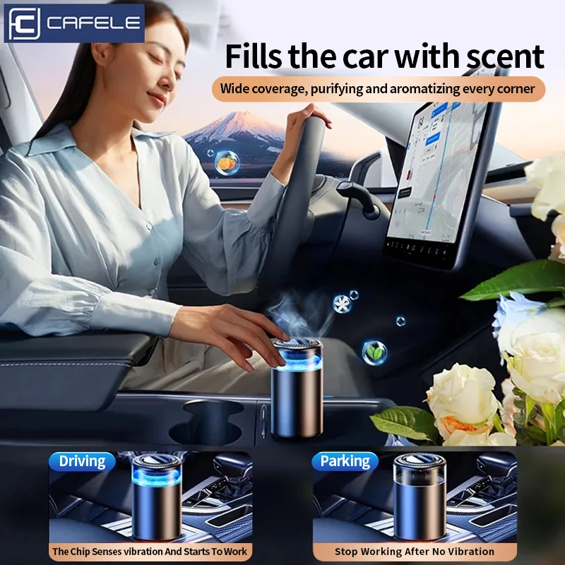 CAFELE Smart Aroma Diffuser Ultrasonic Atomization Car Air Purifier air freshener air purifier aromatherapy machine Auto On/Off Car Air Fresheners Aromatherapy With LED Light