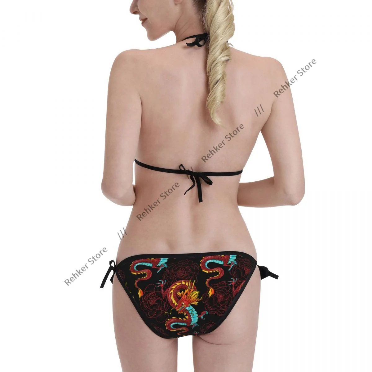 Sexy Bikini Chinese Dragons And Peonies Swimsuit Women Swimwear Set Bathing Suit Beach Wear