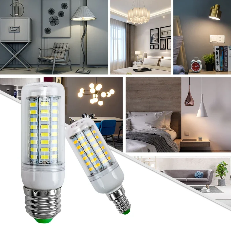 LED 전구 램프, E27, E14, 220V 옥수수 전구, 24, 36, 48, 56, 69, 72LED, 5730SMD Lampada, LED 다이오드 램프, 가정용 에너지 절약 조명
