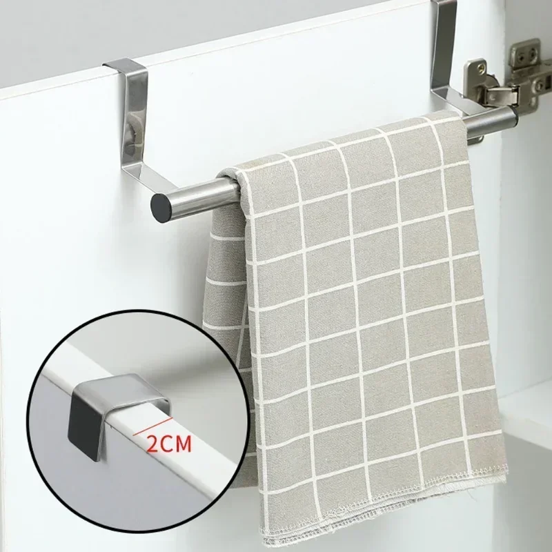 Towel Rack Over Door Towel Bar Hanging Holder Stainless Steel Bathroom Kitchen Cabinet Rag Rack Adjustable Shelf Hanger