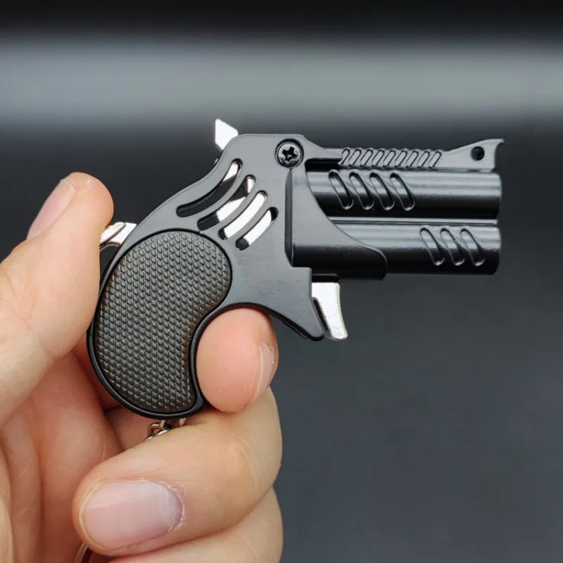 Mini Keychain Metal Rubber Band Gun Game Toy Gun Launcher Children's Simulation Pistol Toys Gifts Pendent 1Pcs