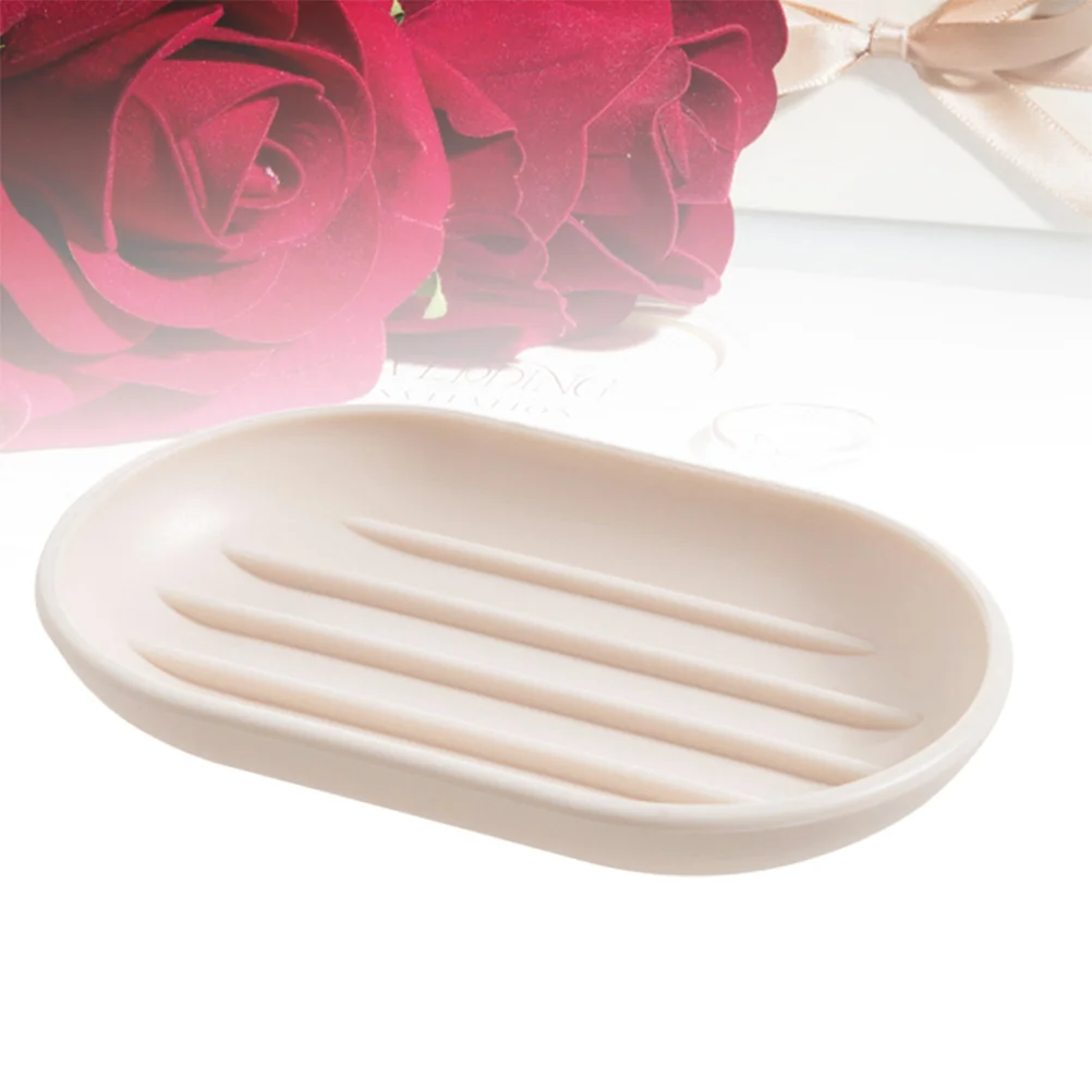 

Practical Creative Oval Soap Dishes Soap Box with PP Material Bathroom Plastic Soap Holder (Beige)