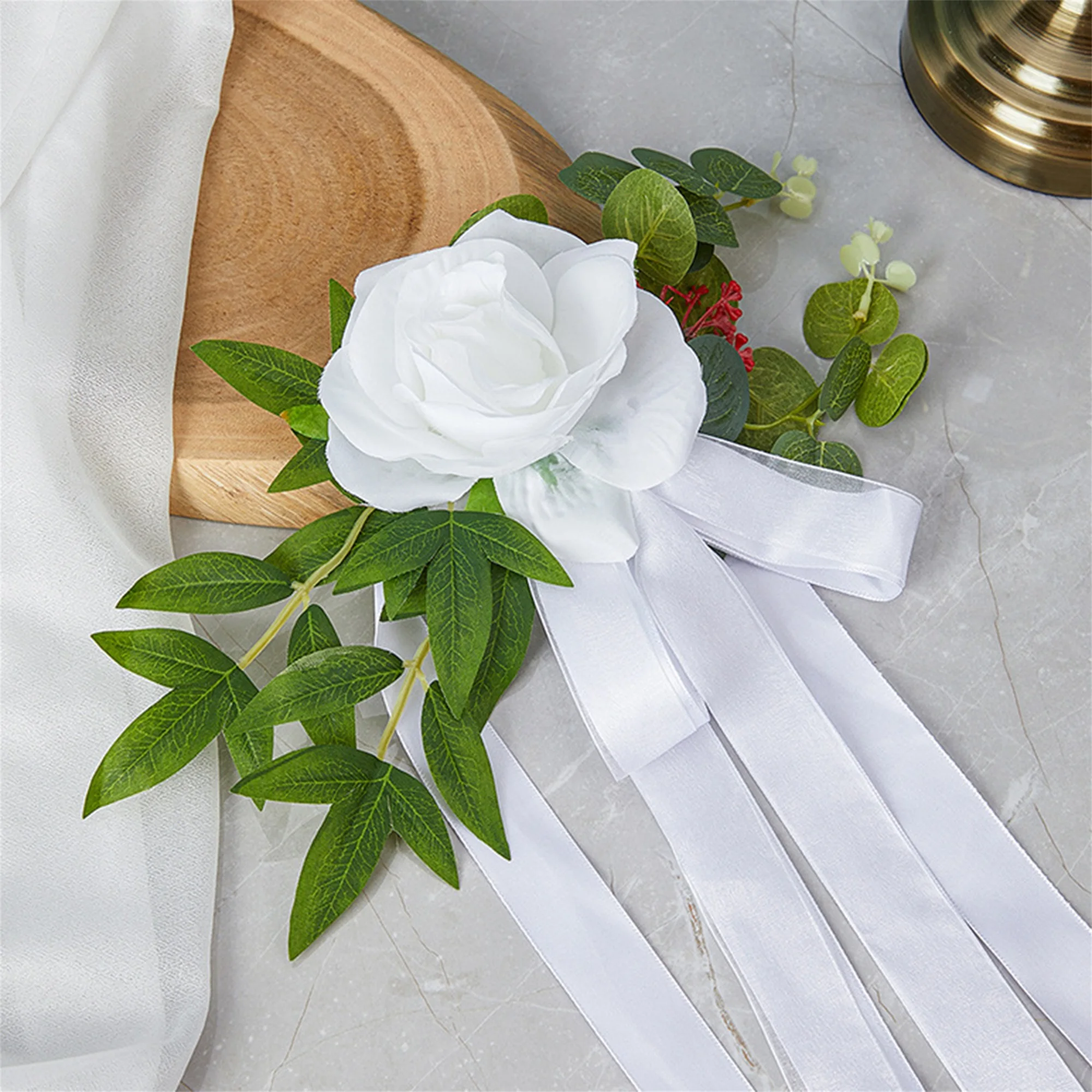 Artificial Flower Garland with Ribbons for Wedding Aisle Decorations Pew Chair Decor Ceremony Party Supplies