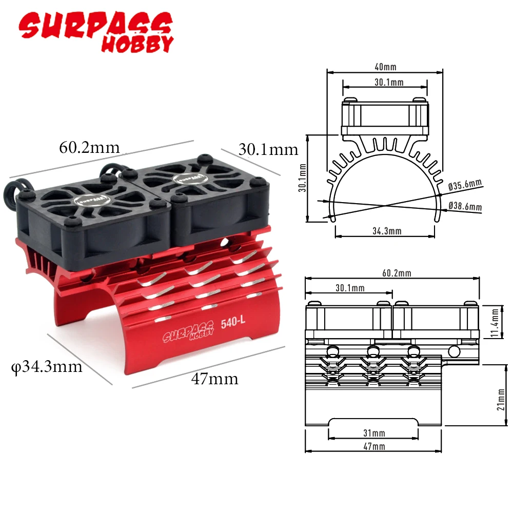 Surpass Hobby 540 Electric Metal Motor Cooling Fan 36mm Double Cool Fans Heat Sink Suit for All 1/8 1/10 Model Cars RC Parts