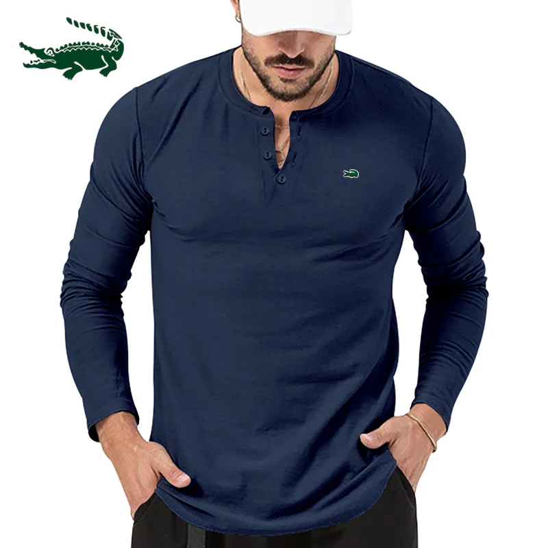 

High quality men's spring and autumn new 100% pure cotton long sleeved T-shirt Fashion casual sports long sleeved T-shirt shirt