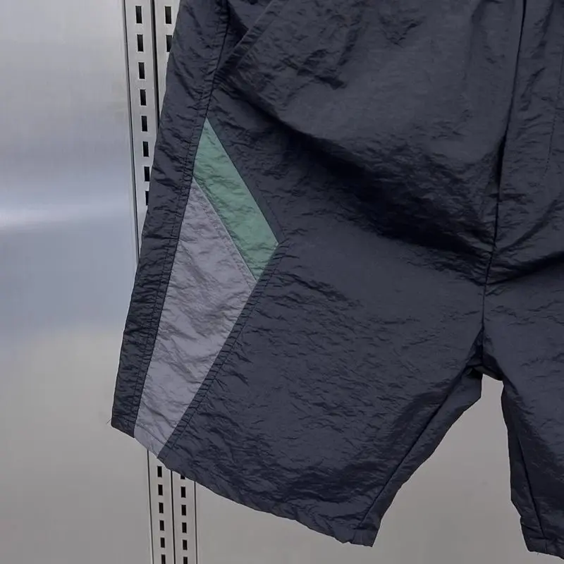 Summer New Knee Pants Color Blocking Elastic Drawstring Spliced Pockets Fashion Versatile Casual Loose Beach Sports Men's Pants